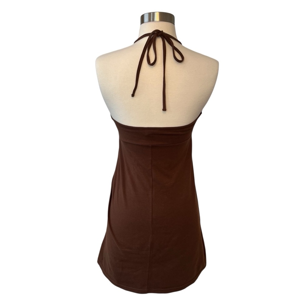 Vintage Y2K AEO halter sun dress brown cross strap tie back embroidered XS - Picture 6 of 16